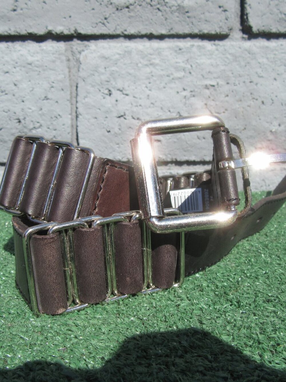 Armani Exchange Black Silver Loop Leather Belt Men's Size 32